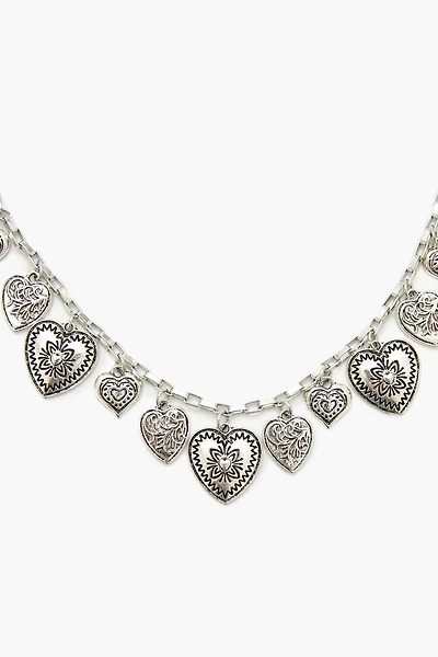 Etched Heart Charm Necklace