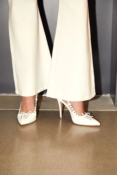 Faux Leather Lace-Up Heels