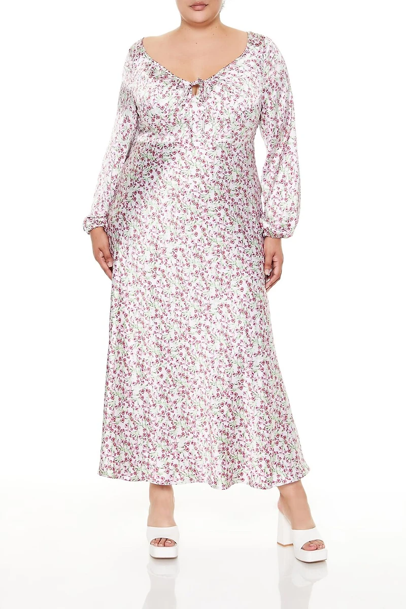 Plus Satin Floral Maxi Dress