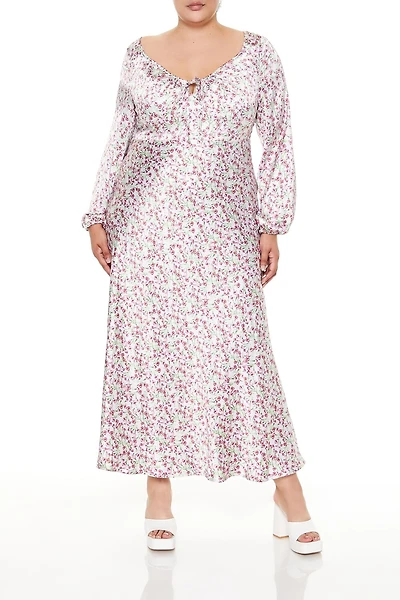 Plus Satin Floral Maxi Dress