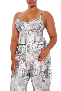 Plus Size Abstract Print Bustier Cami