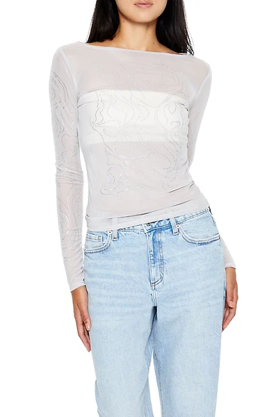 Mesh Rhinestone Flame Top