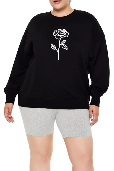 Plus Size Embroidered Rose Pullover