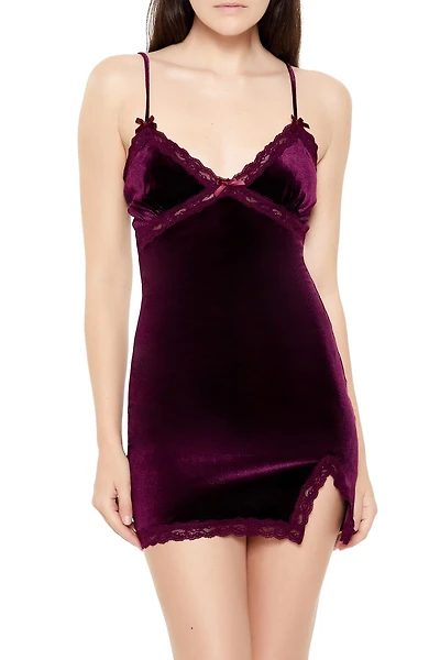 Lace-Trim Velvet Mini Dress