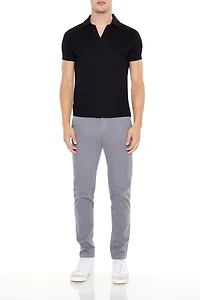 Ribbed Open V-Neck Polo Shirt