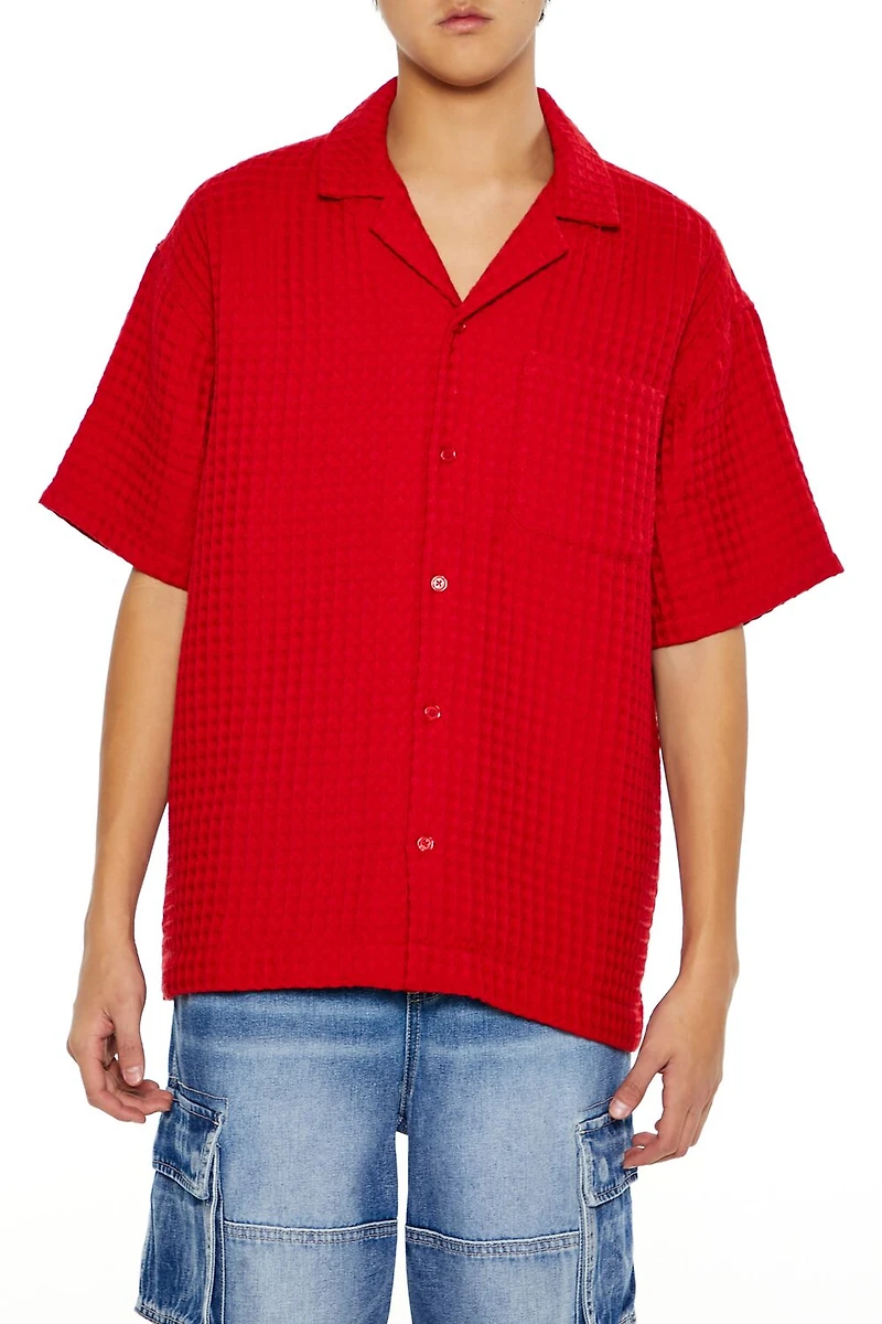 Waffle Knit Cuban Collar Shirt