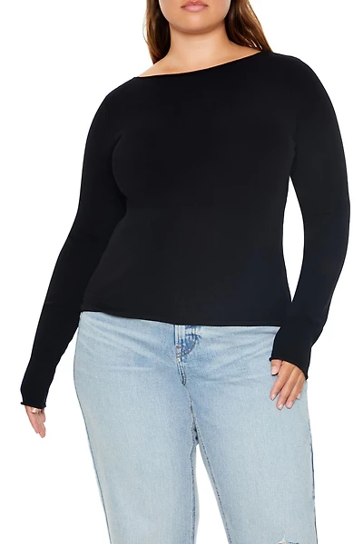 Plus Size Boat Neck Sweater
