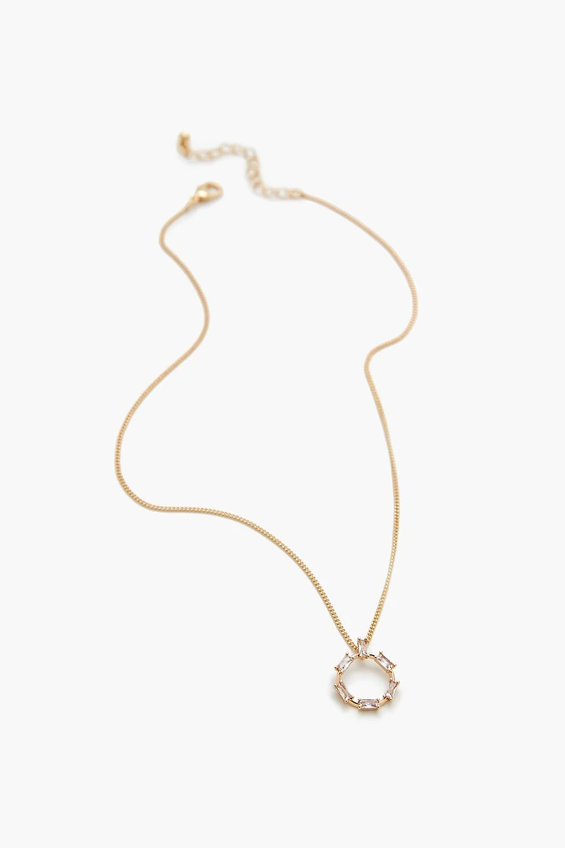 Faux Gem Hoop Charm Necklace