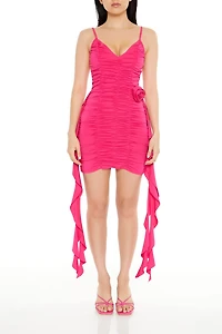 Ruched Rosette Ruffle Mini Dress