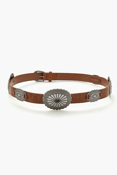 Etched Disc Faux Leather Belt