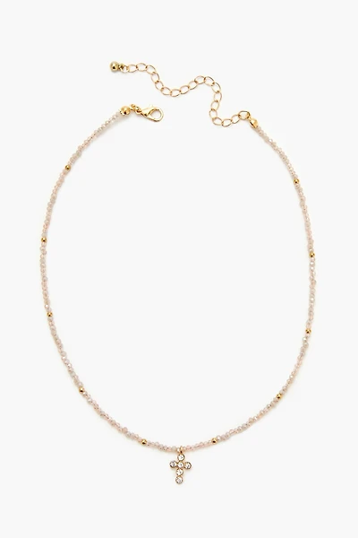 Beaded Cross Charm Necklace