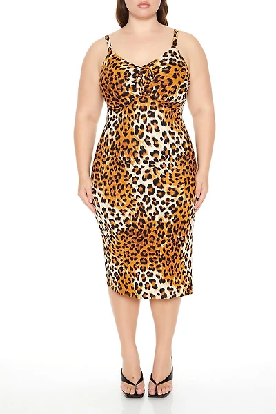 Plus Size Leopard Print Midi Dress
