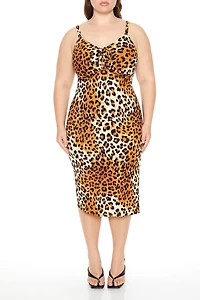 Plus Size Leopard Print Midi Dress