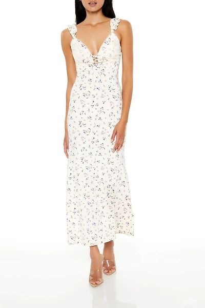Plunging Ditsy Floral Maxi Dress
