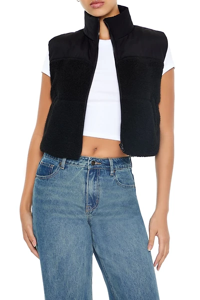 Cropped Faux Shearling Vest