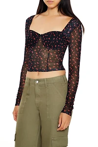 Mesh Cherry Print Crop Top
