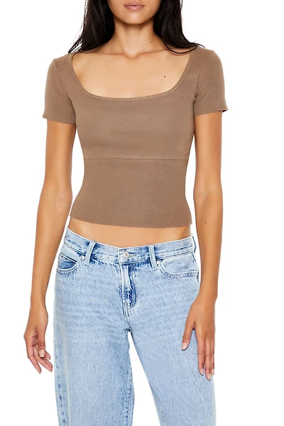 Ribbed Sweater-Knit Tee