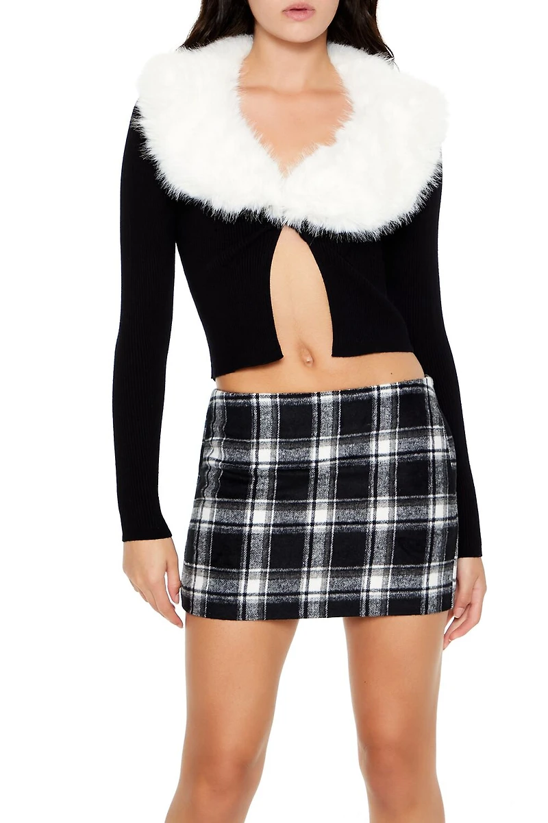 Faux Fur Sweater-Knit Crop Top