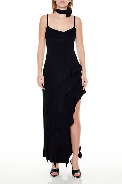 Asymmetrical Ruffle Maxi Dress