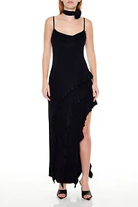 Asymmetrical Ruffle Maxi Dress