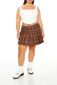 Plus Size Pleated Plaid Mini Skirt