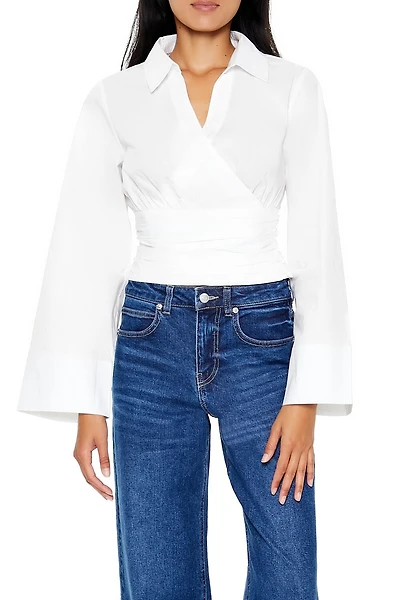 Cropped Poplin Wrap Top