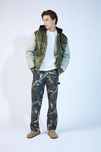 Leaf Print Mid-Rise Straight Pants