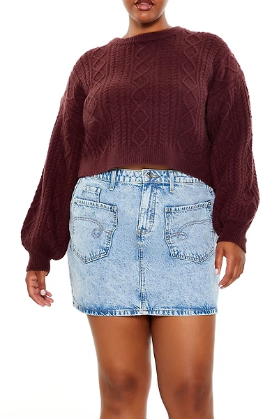Plus Size Cropped Cable Knit Sweater