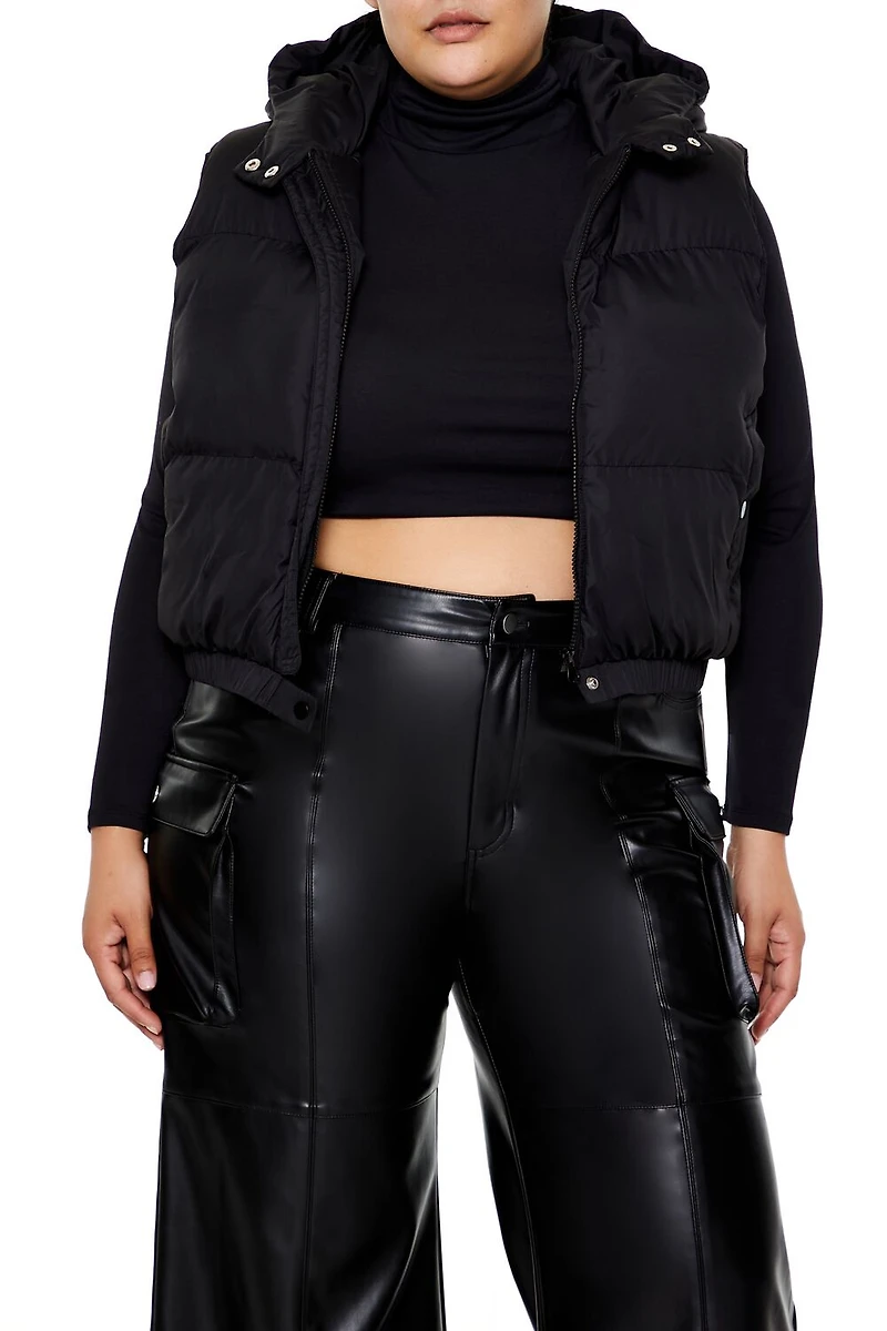 Plus Size Hooded Puffer Vest