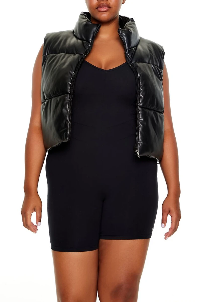 Plus Faux Leather Puffer Vest