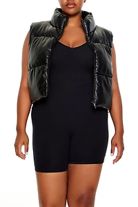 Plus Faux Leather Puffer Vest
