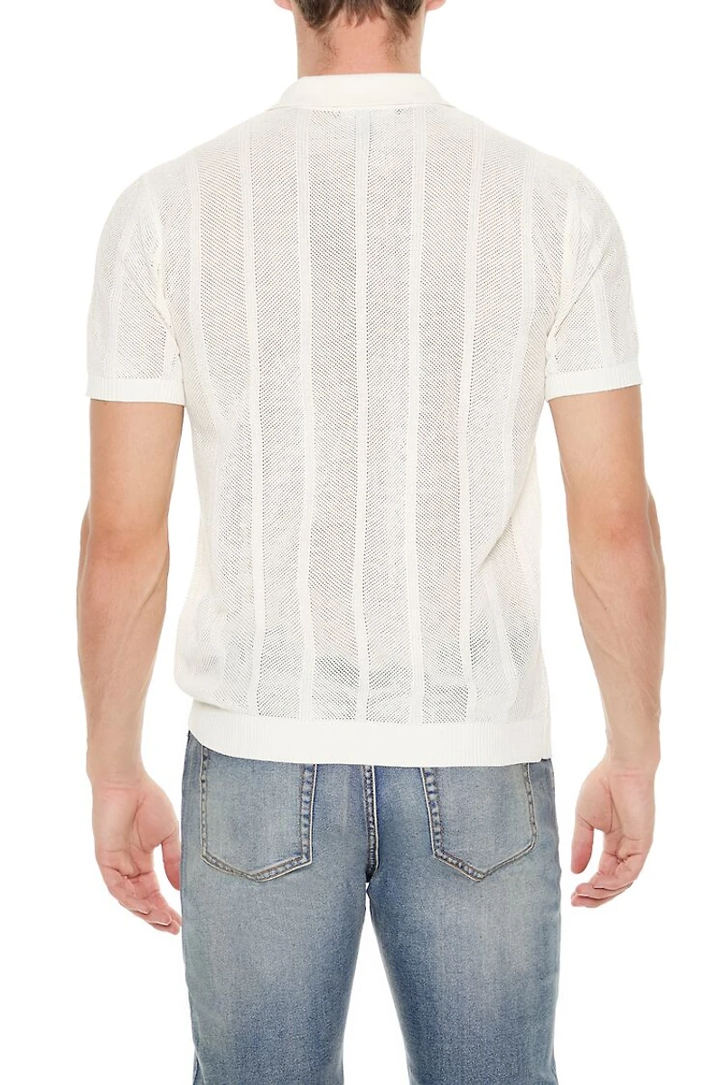 Crochet Sweater-Knit Polo Shirt