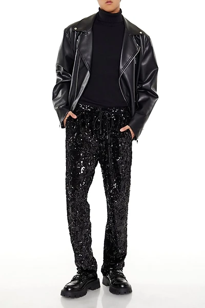 Sequin Drawstring Straight Pants