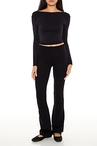 Sweater-Knit High-Rise Flare Pants