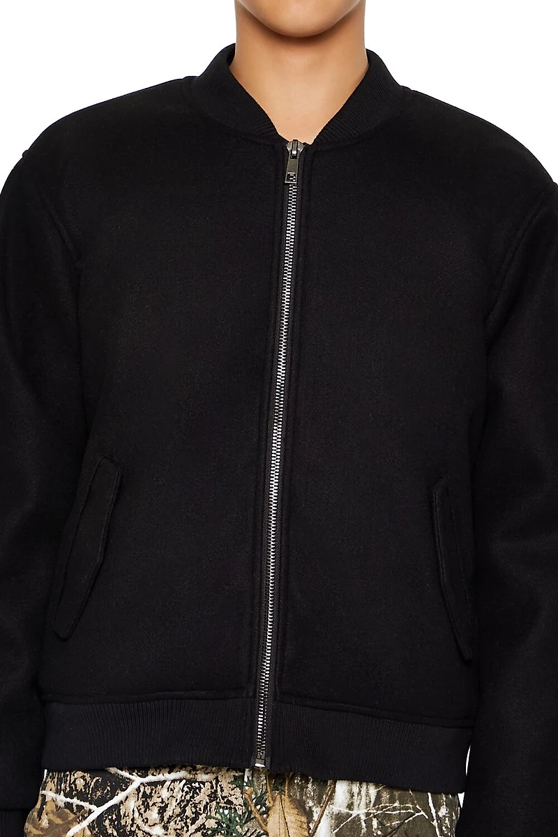 Faux Shearling-Lined Bomber Jacket