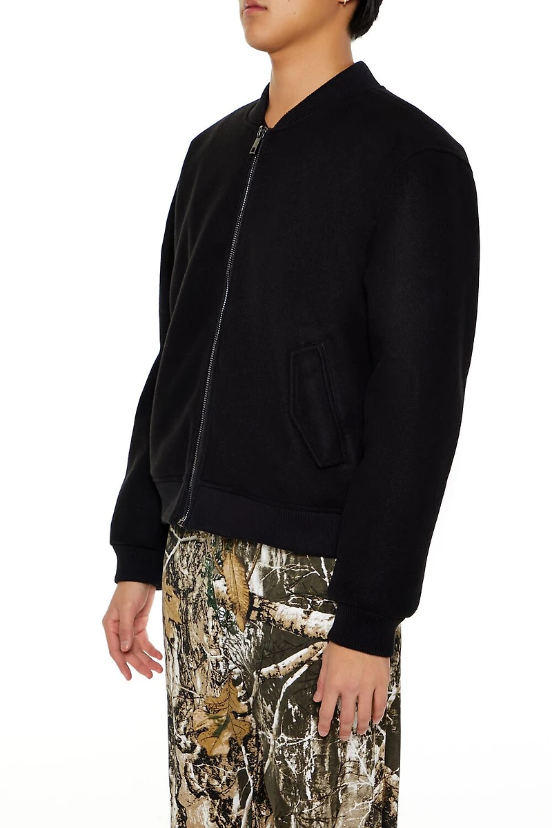 Faux Shearling-Lined Bomber Jacket