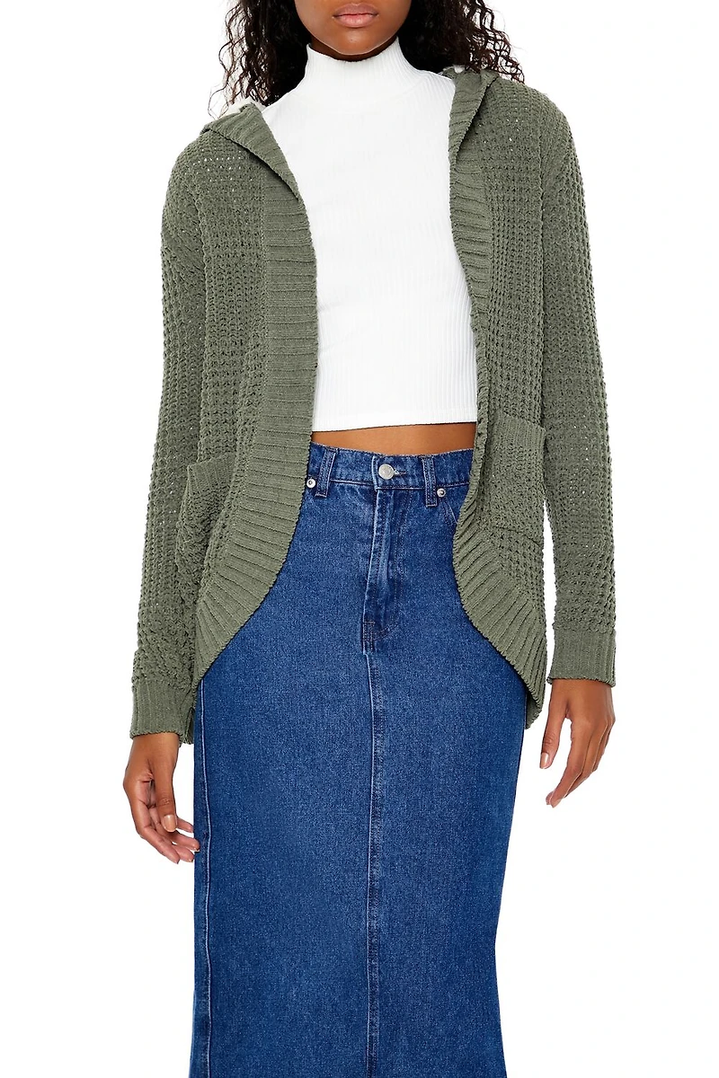Hooded Open-Front Cardigan Sweater