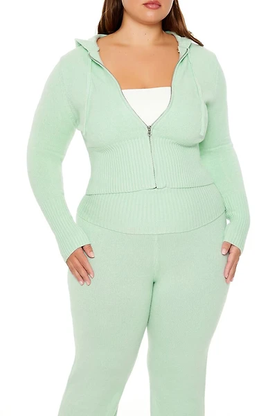 Plus Size Zip-Up Hooded Sweater
