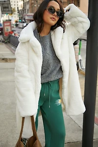Faux Fur Open-Front Longline Coat
