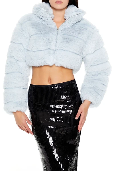 Cropped Faux Fur Zip-Up Coat