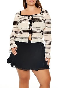 Plus Size Striped Tie-Front Top
