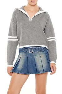 Varsity-Striped Half-Zip Sweater