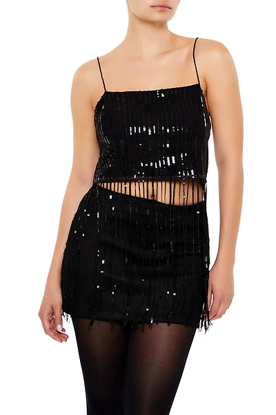 Sequin Fringe Cropped Cami