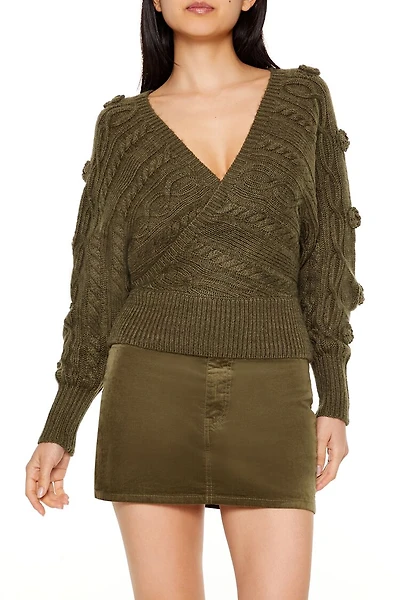 Cable Knit Cutout Rosette Sweater