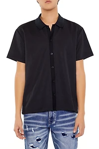 Textured Rib-Knit Button-Front Shirt