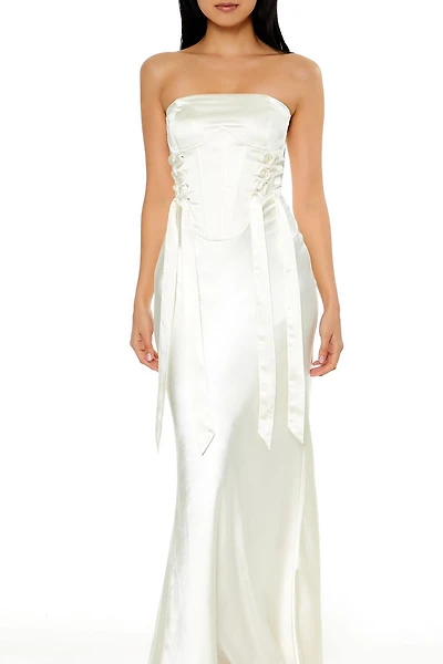 Strapless Satin Corset Maxi Dress