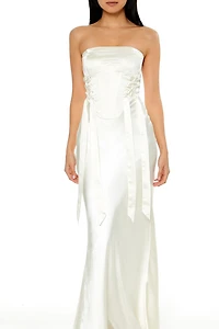 Strapless Satin Corset Maxi Dress