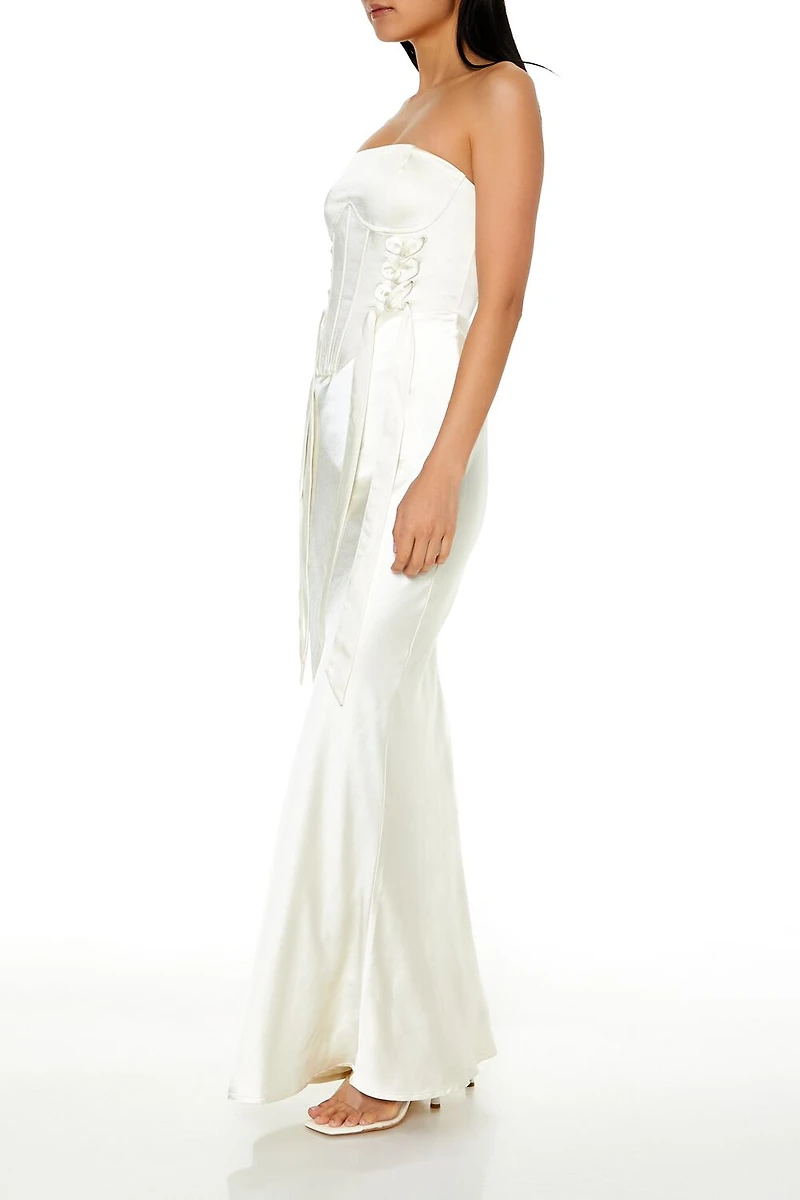 Strapless Satin Corset Maxi Dress
