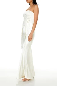 Strapless Satin Corset Maxi Dress