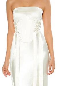 Strapless Satin Corset Maxi Dress
